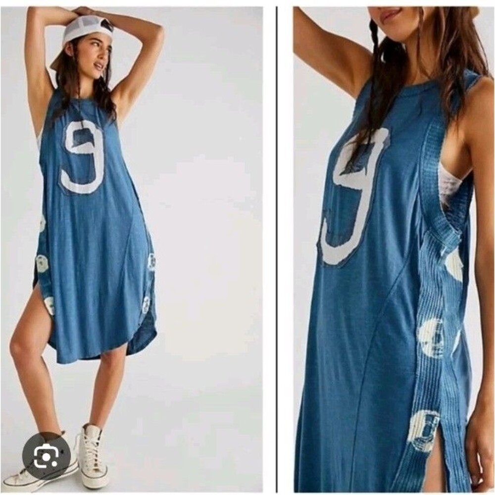 Free People We The Free Deep Sea Tee Linen Varsity Beachy Relaxed Loungewear XS